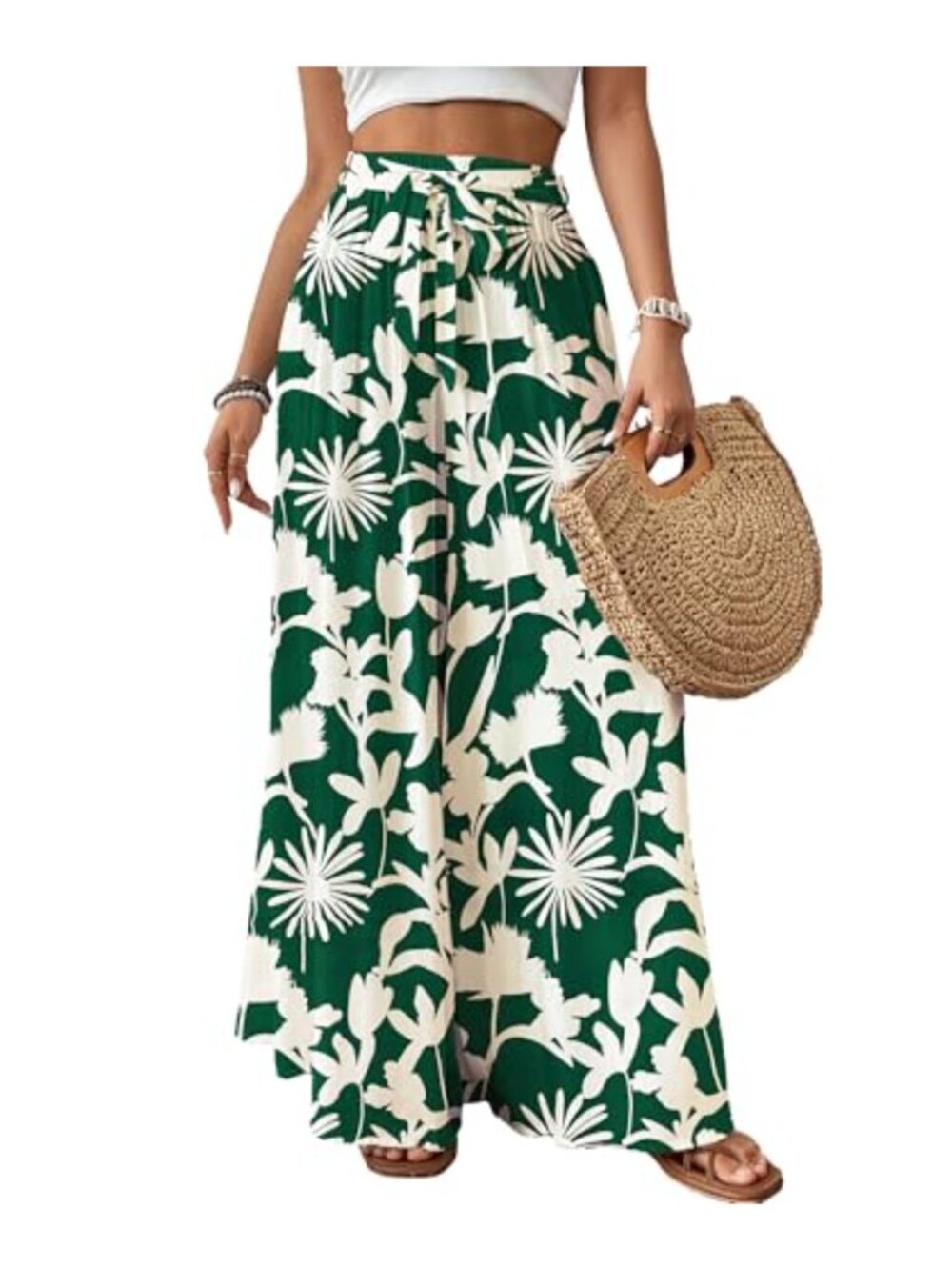 Flowy Floral Wide Leg Palazzo Pants High Waisted with Belt